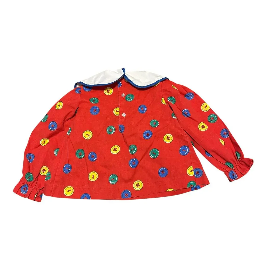 Vintage 90s Collared Button Print Top Size 4T Primary Colors Sears USA Made Cute